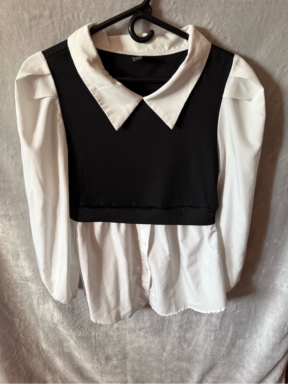SHEIN Black and White Layered Collared Button-Down Blouse